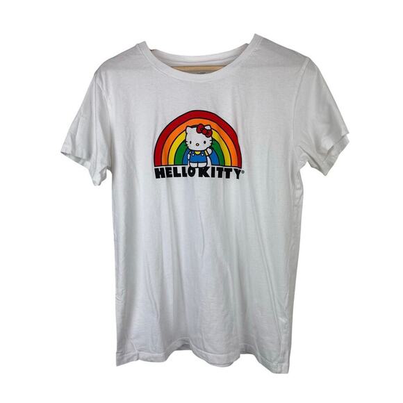 Hello Kitty by Sanrio Women's L White Rainbow Short Sleeve Crew Neck T-Shirt - Picture 1 of 4